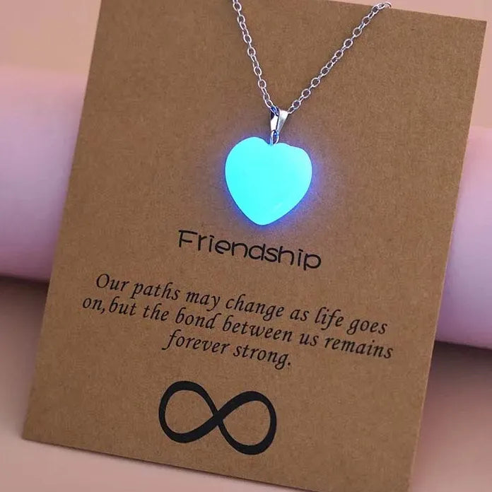 Blue Luminous Heart Pendant Necklace Glow in Dark Couple Jewelry Gift