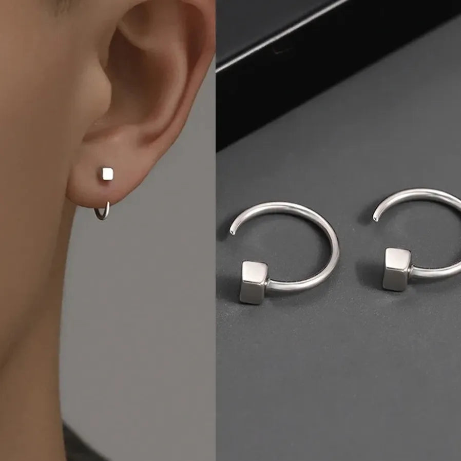Vintage Minimalist Square Geometric Stud Earrings for Teens Women Men Punk