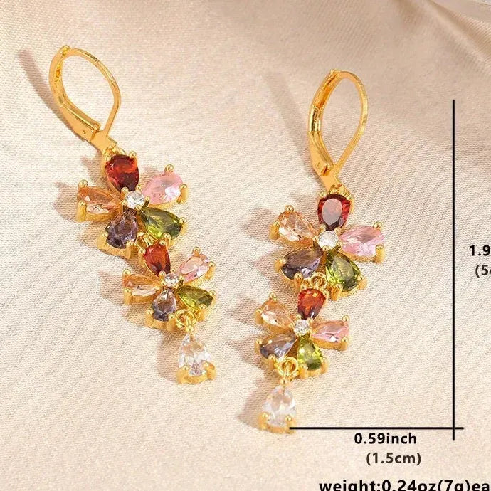 Gold Color Rhinestone Dangle Earrings for Women Party Jewelry Copper Drop