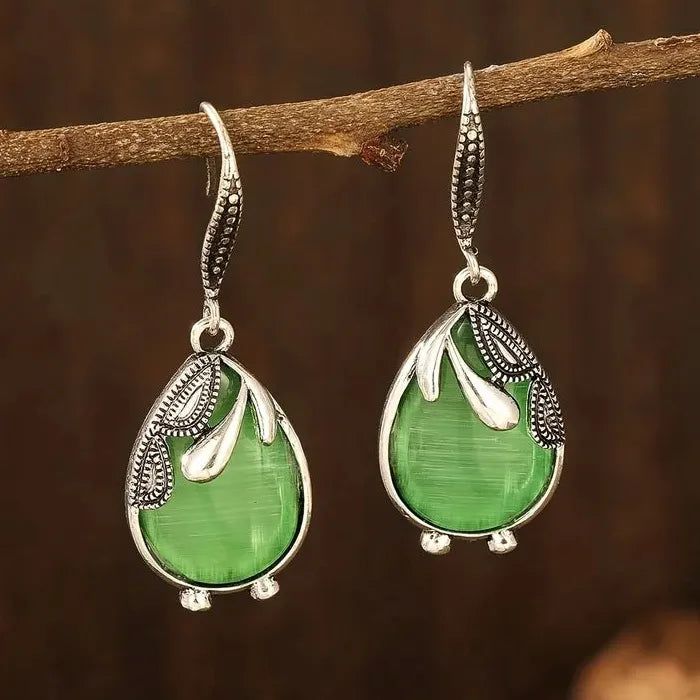 Bohemian Green Stone Drop Earrings for Women Zinc Alloy Romantic Wedding Gift