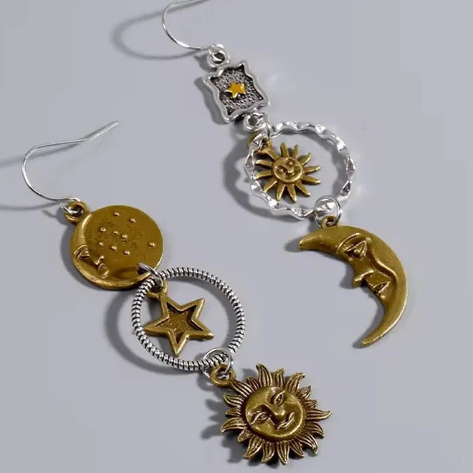 Greek Mythology Sun Moon Pendant Earrings Women Zinc Alloy Party Jewelry Gift