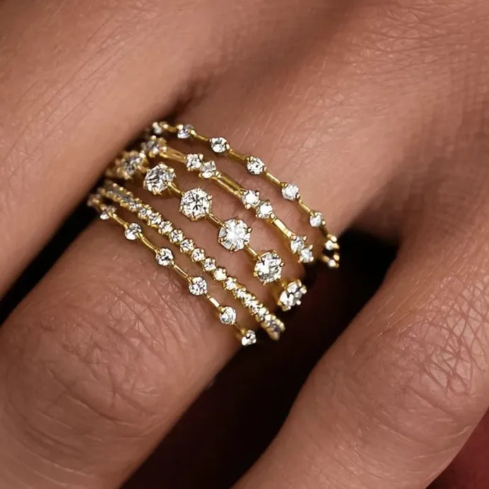 Multi-layer Gold Women’s Cocktail Ring with Shiny Cubic Zirconia Stones