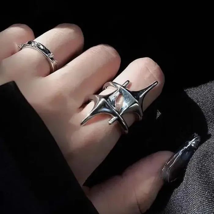 Adjustable Punk Gothic Star Ring Double Cross for Women Men Y2K Party Jewelry