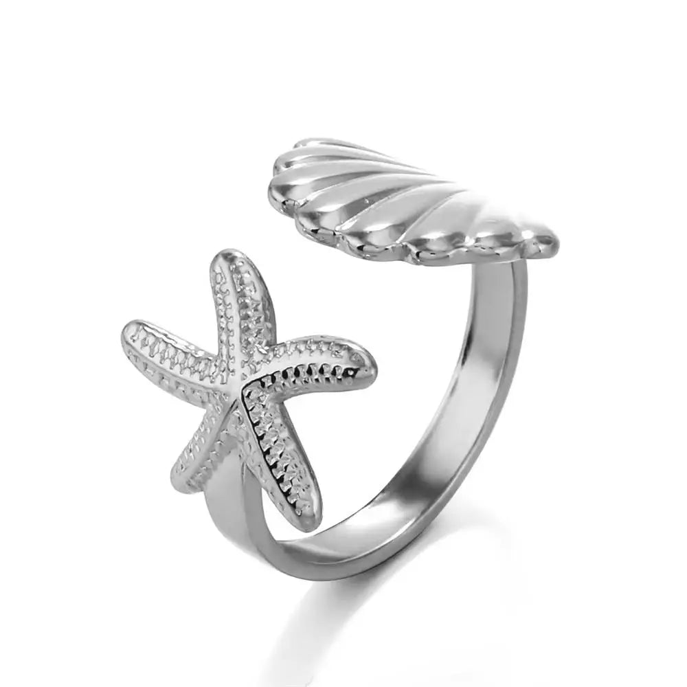 18K Gold Plated Stainless Steel Adjustable Conch Whelk Shell Ring Women