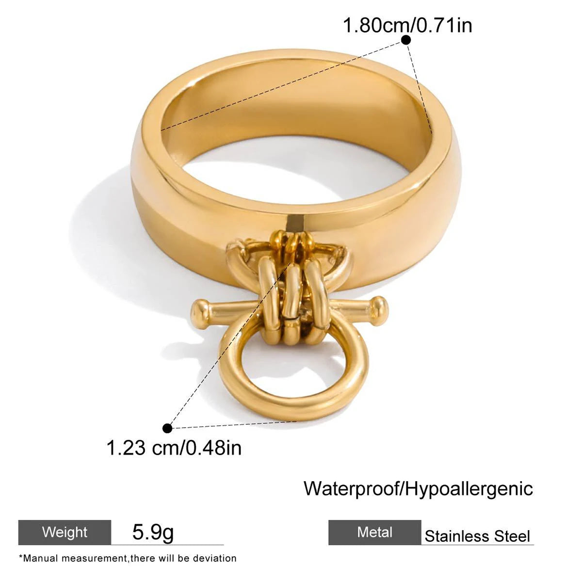 18K Gold Plated Geometric Punk Rock Knot Ring Stainless Steel Hypoallergenic Waterproof