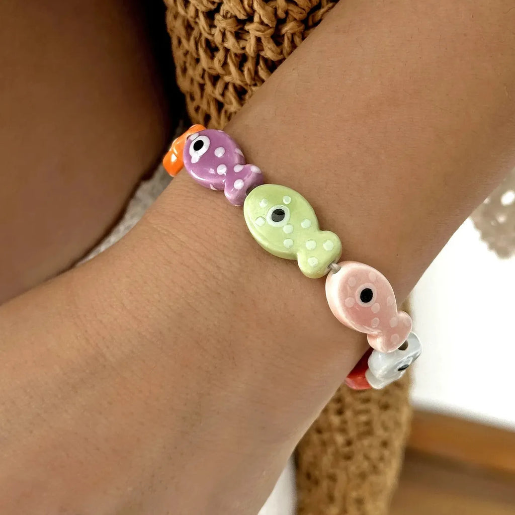 Ceramic Beaded Small Fish Dopamine Bracelets for Women and Men Elastic Gift