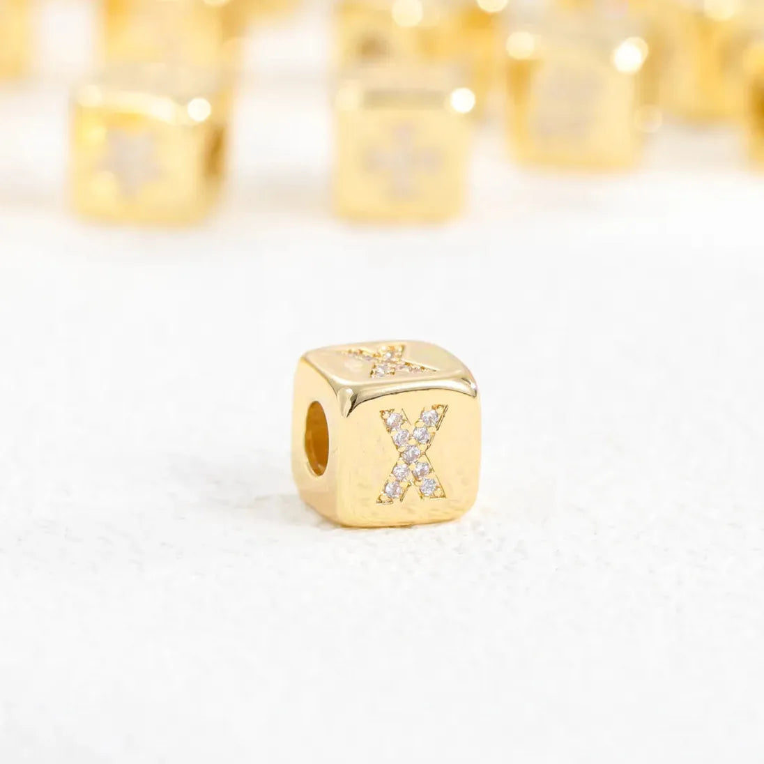 18K Gold Plated Stainless Steel Mini Cube Alphabet Necklace Zircon Choker