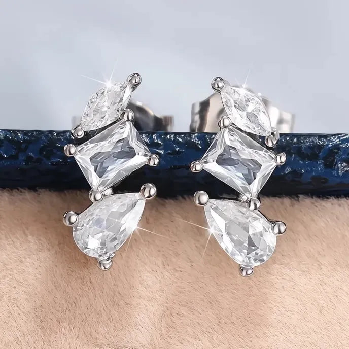 Geometric Cubic Zirconia Stud Earrings for Women Oval Square Pear Shape Fashion Jewelry