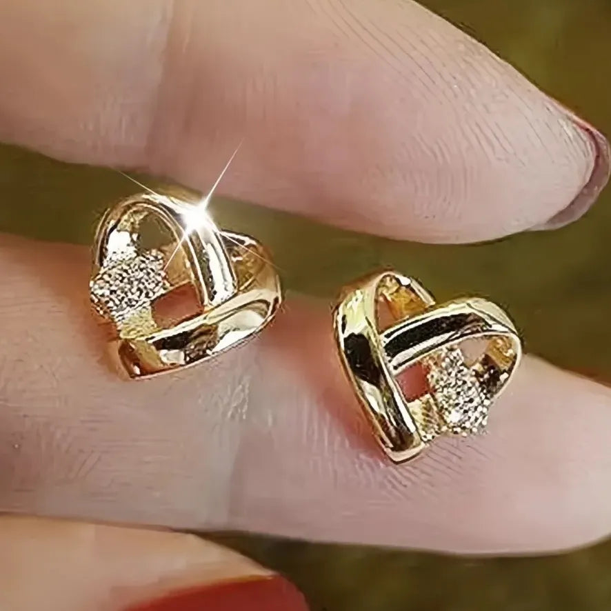 Eternity Love Heart Stud Earrings for Women Cubic Zirconia Copper Alloy Wedding Jewelry Silver Gold Color