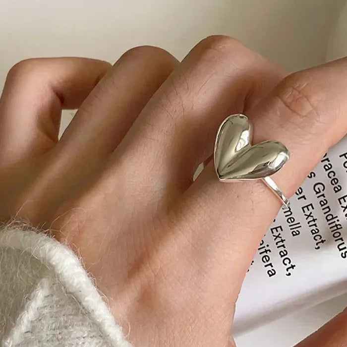 Elegant Silver Heart Ring for Women Girls Korea Fashion Jewelry Romantic Gift