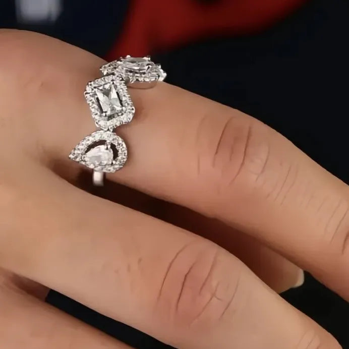 Luxury Geometric Cubic Zirconia Silver Color Ring for Women Party Jewelry