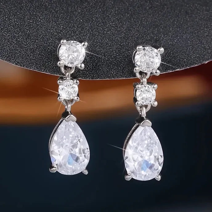 Elegant Women's Geometric Drop Earrings Copper Alloy Cubic Zirconia Fashion Jewelry