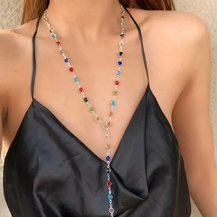 Colorful Crystal Y-Shaped Clavicle Necklace for Women Trendy Pendant