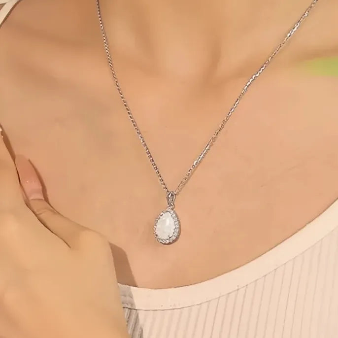 Geometric Pear Imitation Opal Copper Alloy Pendant Necklace for Women Gift