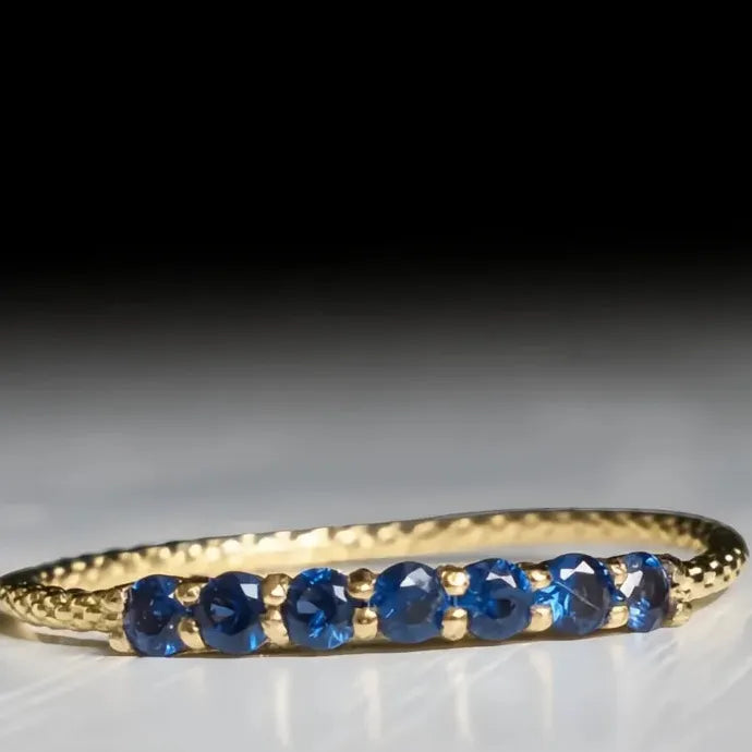Thin Band Gold Color Blue Cubic Zirconia Brass Women’s Fashion Ring