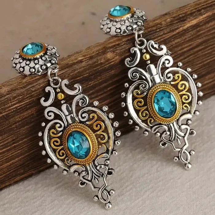Retro Silver Drop Earrings for Women Long Glass Zinc Alloy Jewelry Hot Sale