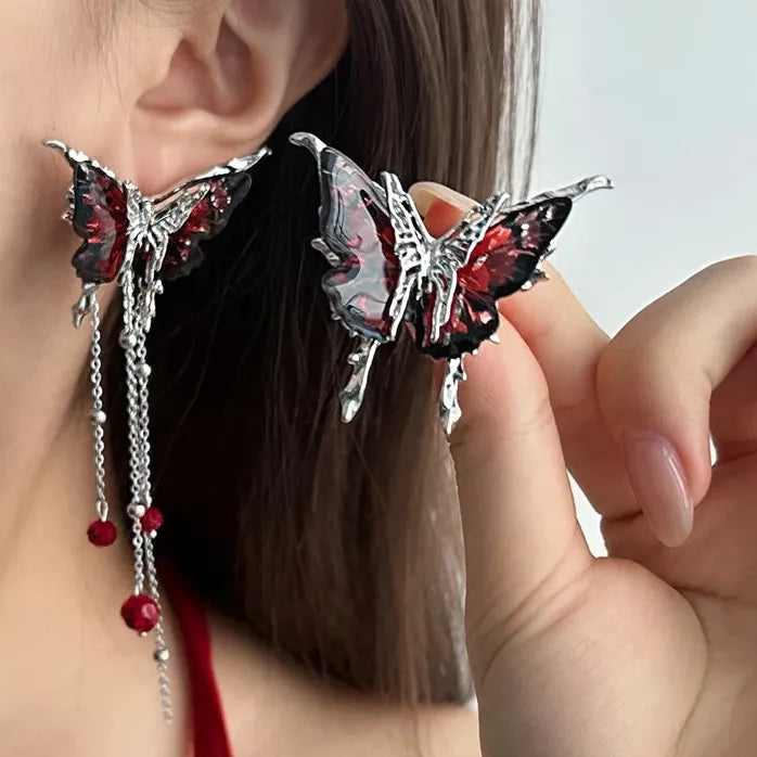 Copper Butterfly Tassel Earrings Romantic Insect Studs for Women Gift Jewelry