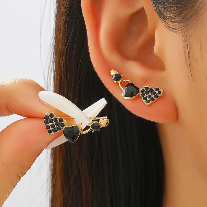 Vintage Heart Zircon Copper Stud Earrings for Women Elegant Casual Gift