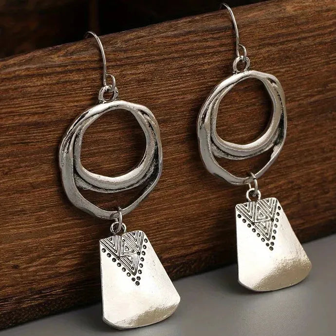 Bohemian Silver Plated Geometric Hollow Circle Dangle Earrings Zinc Alloy