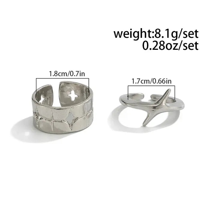 Unisex Punk Silver Four Star Open Ring Hip Hop Y2K Fashion Jewelry
