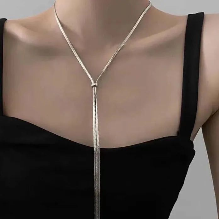 Vintage Metal Snake Chain Pearl Pendant Necklace for Women Adjustable Gold Tassel Jewelry