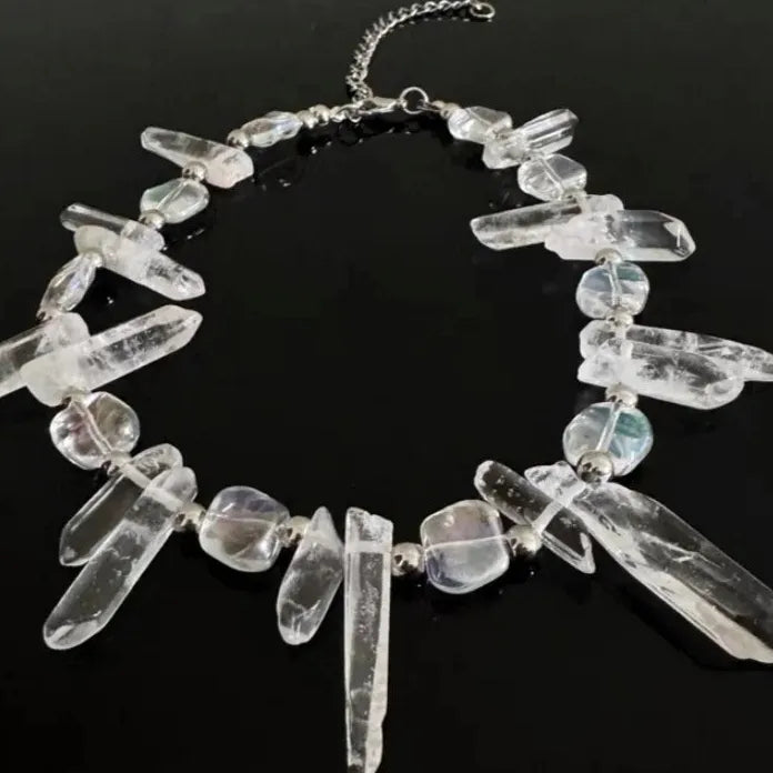 Natural Crystal Irregular Geometric Pendant Necklace Metal Choker Unisex