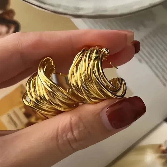 Luxury Women Geometric Hoop Earrings Gold Silver Brass Wedding Jewelry