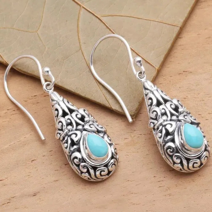 Bohemian Retro Metal Turquoise Earrings Copper Drop Personalized Accessories