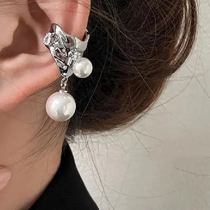 Vintage Pearl Zircon Geometric Clip-On Ear Cuffs Earrings for Women Stylish