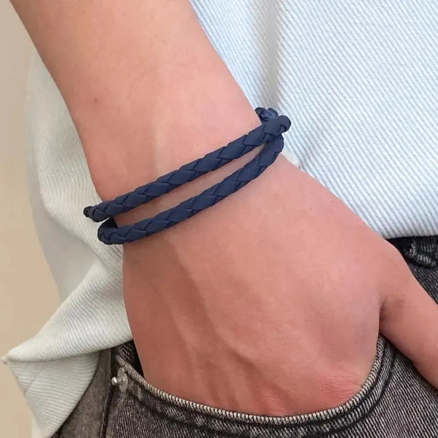 Hip Hop Punk Cross Double-Layer Handmade Woven Leather Adjustable Bracelet Men Women
