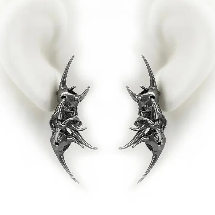 Copper Demon Horn Skull Earrings Gothic Neo-Gothic Studs Unisex Jewelry