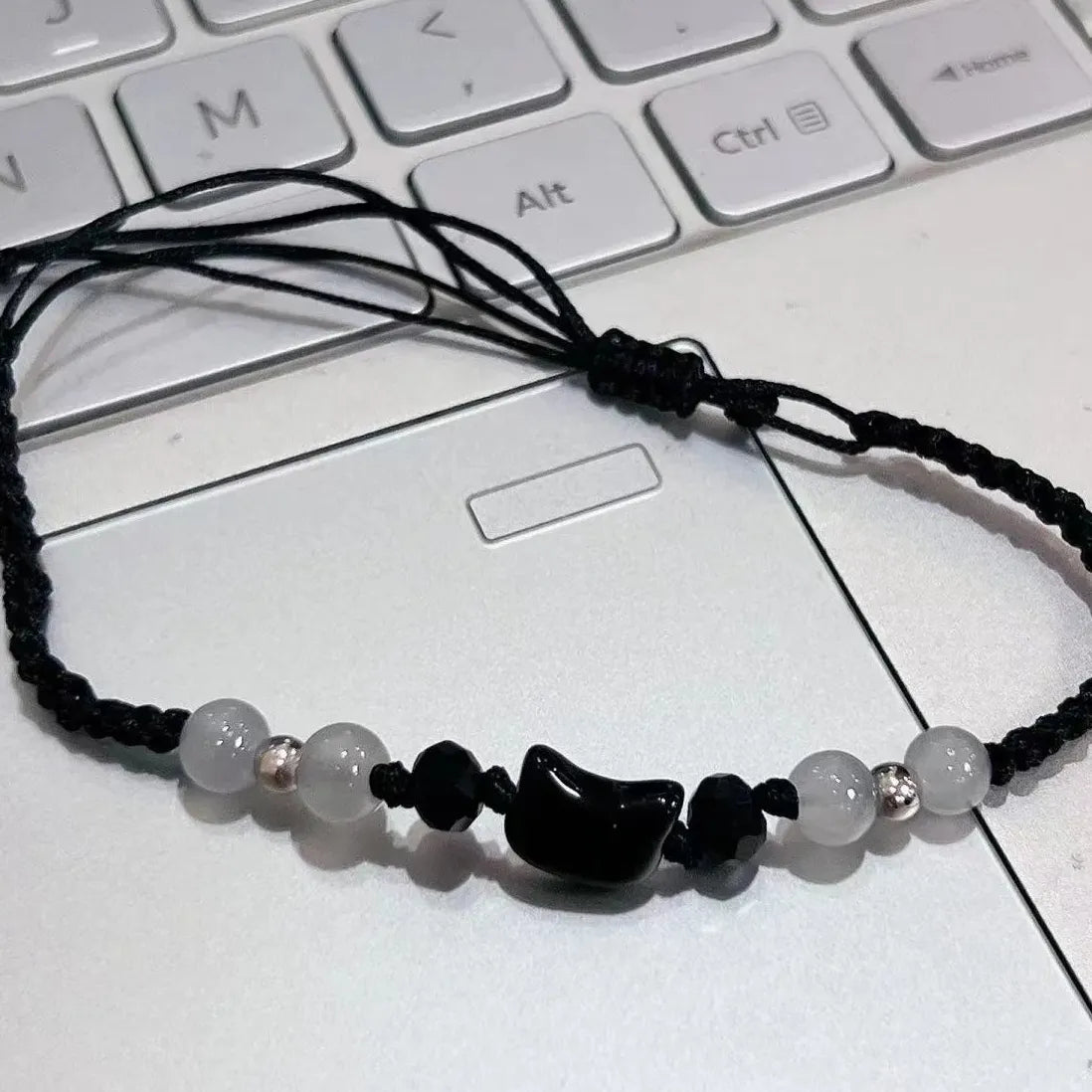 2Pcs Handmade Natural Moonstone Couple Bracelets Black White Cat Jewelry Gift