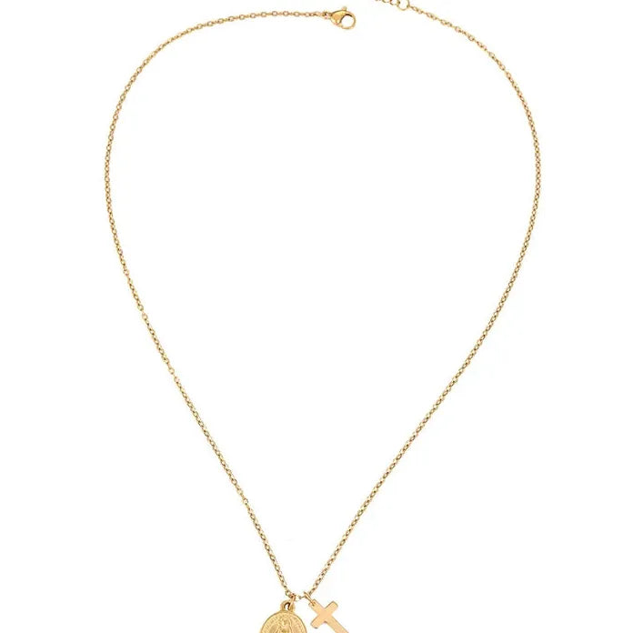 Stainless Steel Cross Pendant Necklace Retro Virgin Mary Collarbone Gift