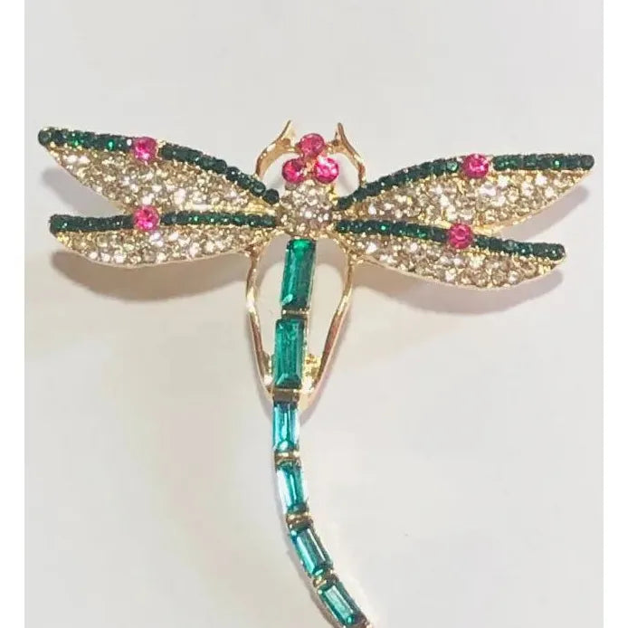 Vintage Green Crystal Dragonfly Brooch for Women Elegant Jewelry Accessory