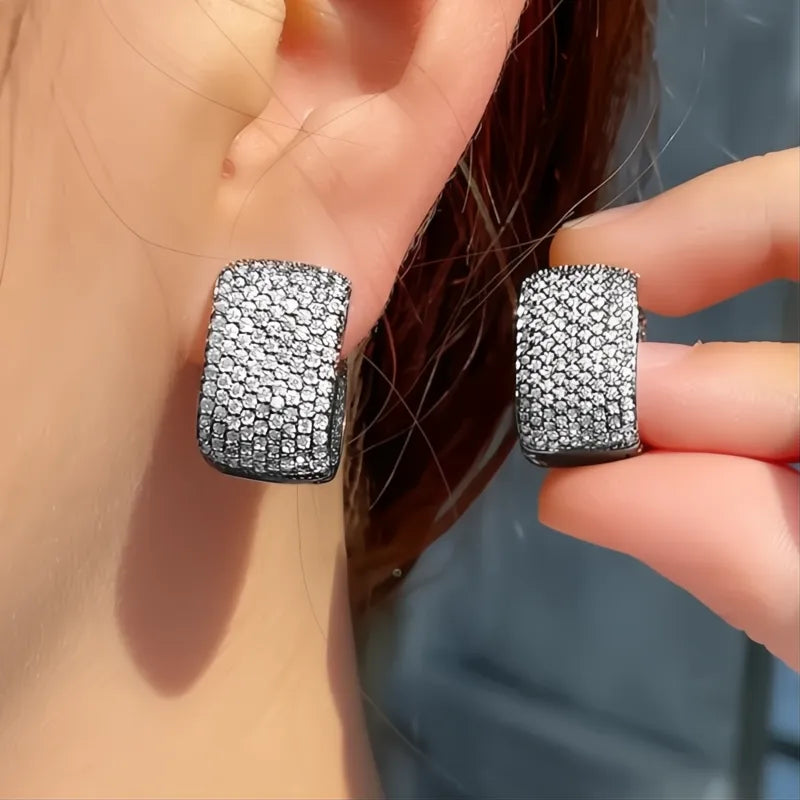 Full Cubic Zirconia Hoop Earrings for Women Bling Bling Luxury Bridal Wedding Jewelry
