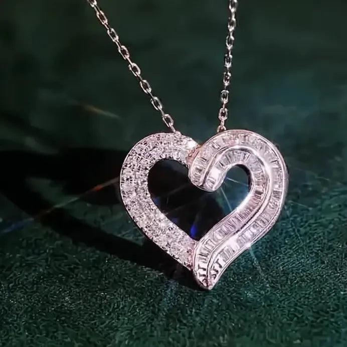 Elegant Noble Heart Pendant Necklace with Sparkling CZ Wedding Band Gift