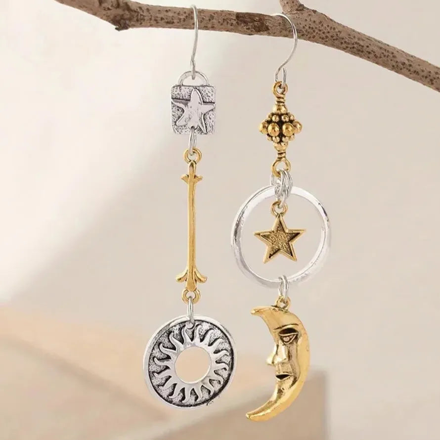 Greek Mythology Sun Moon Pendant Earrings Zinc Alloy Drop Jewelry Gift Women