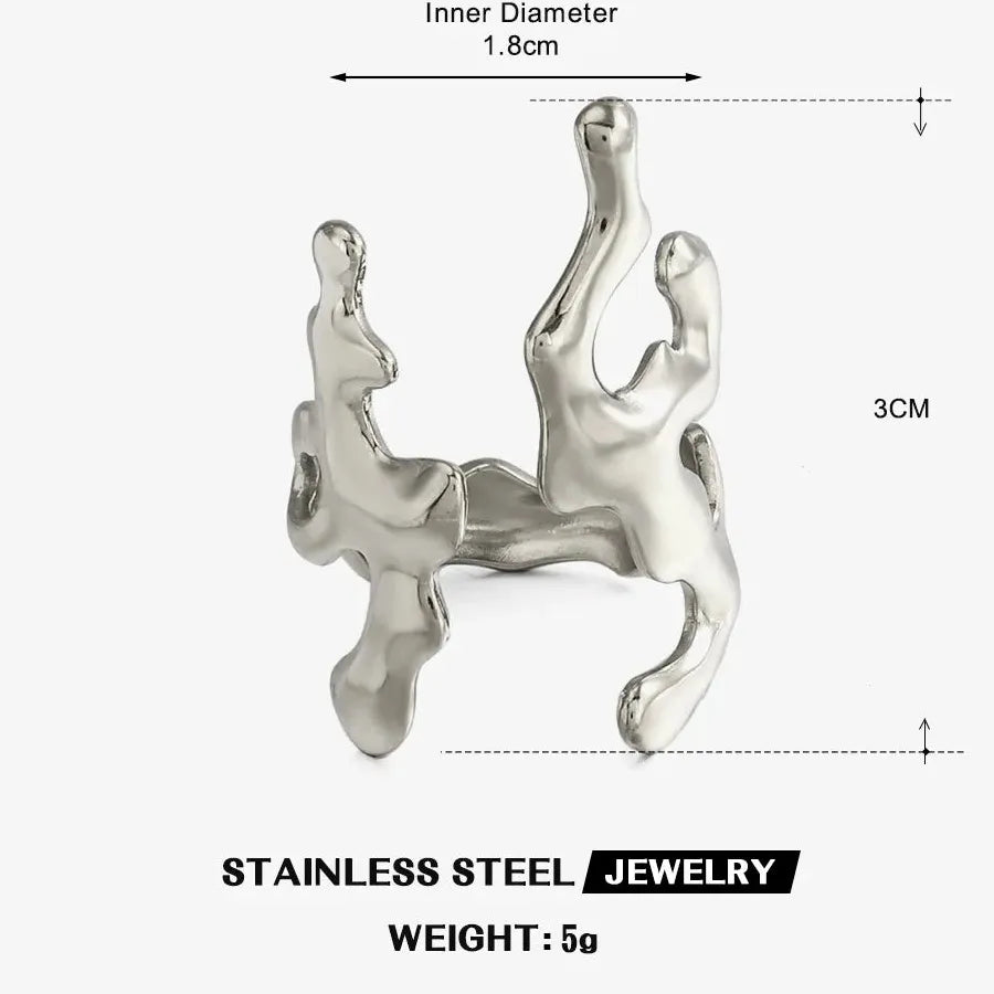 Adjustable Stainless Steel Ocean Coral Design Punk Ring for Men and Women