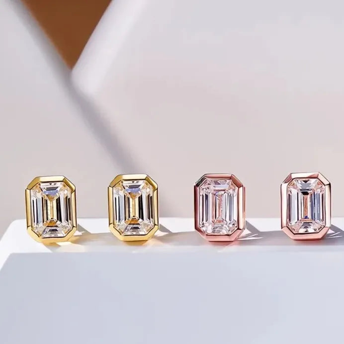 Geometric Stud Earrings for Women Gold Rose Gold Cubic Zirconia Jewelry