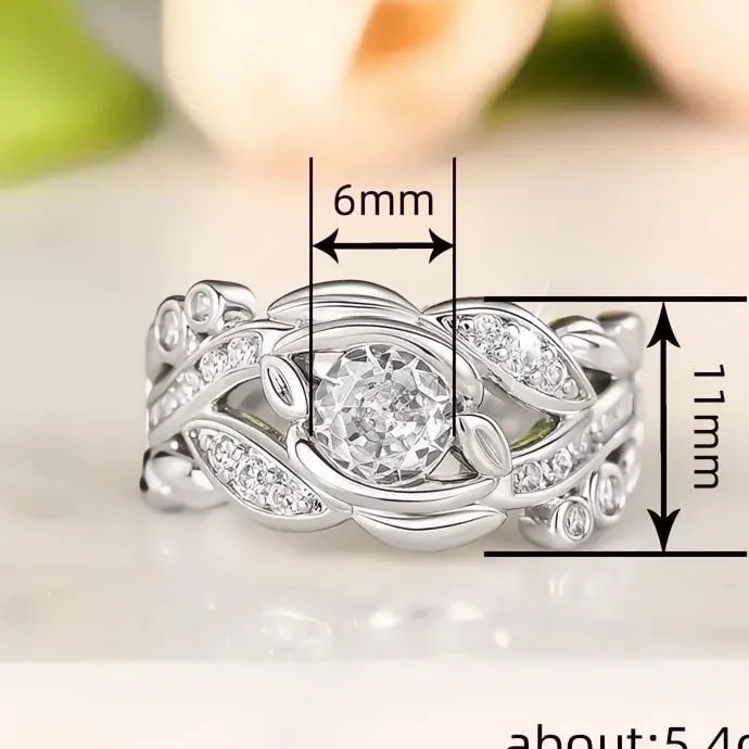 Chic Leaf Brass Ring with Dazzling Cubic Zirconia Charms Jewelry for Women