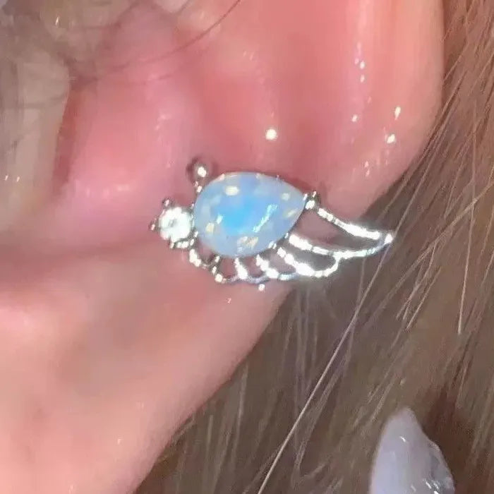 Elegant Zircon Crystal Wing Clip-On Earrings for Women Without Pierced Ears