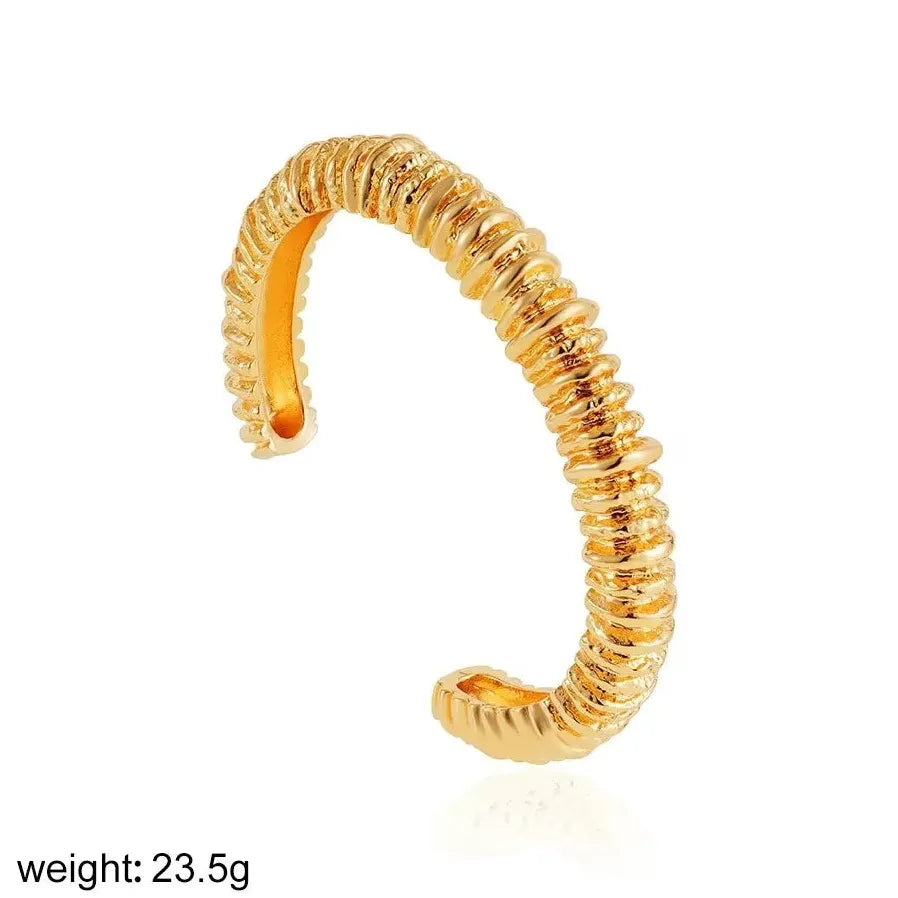 18K Gold Plated Stainless Steel Lava Textured Multi-layer Open Cuff Bracelet