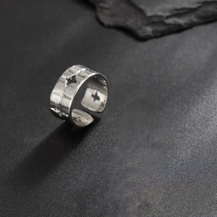 Unisex Punk Silver Four Star Open Ring Hip Hop Y2K Fashion Jewelry