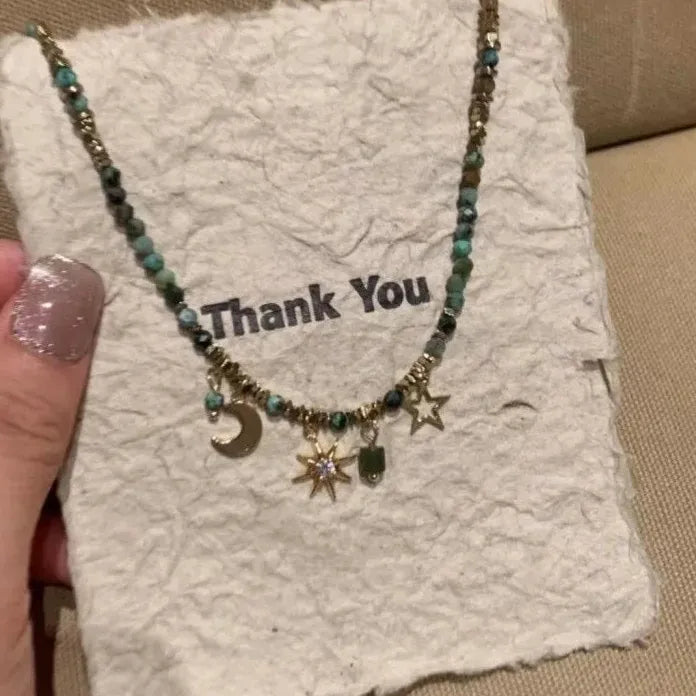 2026 Colored Bead Metal Chain Necklace Women Sun Moon Light Jewelry Gift