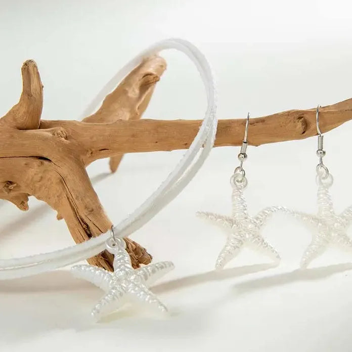 Bohemian White Starfish Pendant Necklace and Earring Set for Women Gifts