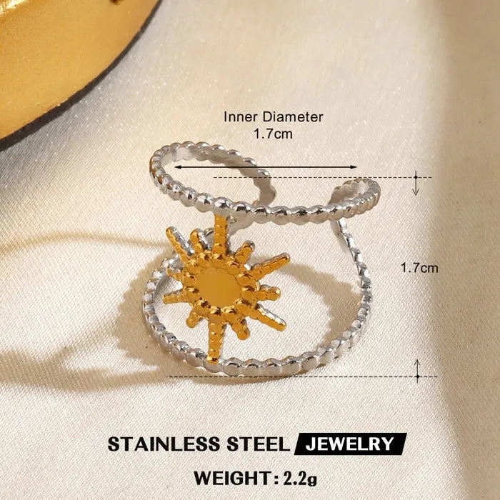 Adjustable Stainless Steel Geometric Heart Flower Ring for Women Jewelry Gift