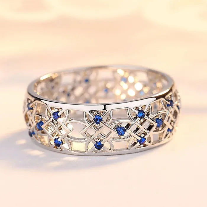 Copper Women’s Ring Hollow Flower Cubic Zirconia Inlay Fashion Wedding Gift