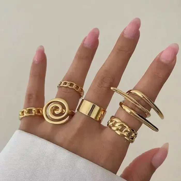6Pcs Boho Irregular Open Metal Rings Unisex Jewelry Set Fashion Accessory
