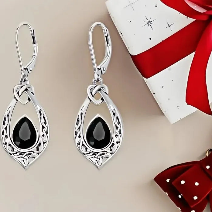 Elegant Women Silver Black Pear CZ Drop Earrings for Wedding Engagement