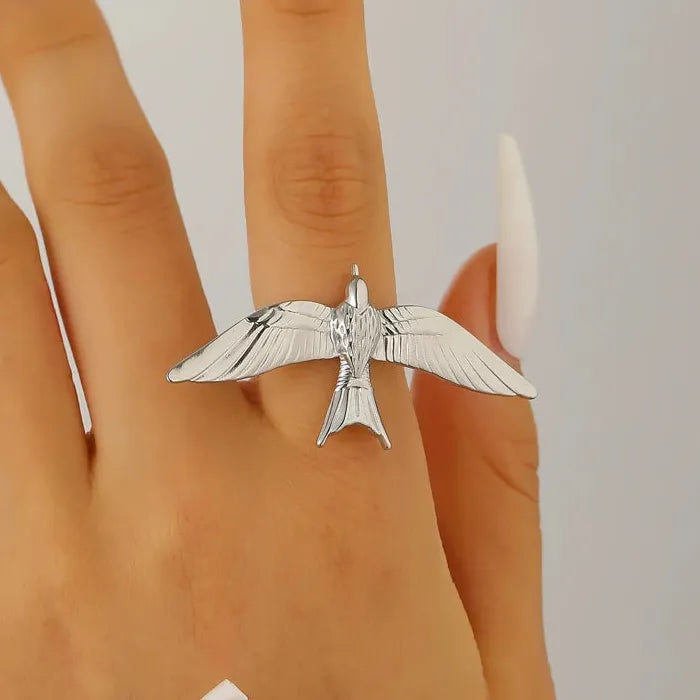 Stainless Steel Dove Jewelry Set for Women Vintage Bird Wing Earrings Ring